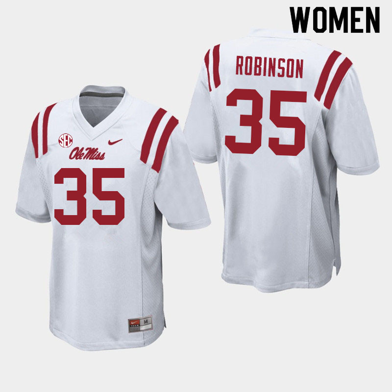 Women #35 Mark Robinson Ole Miss Rebels College Football Jerseys Sale-White - Click Image to Close